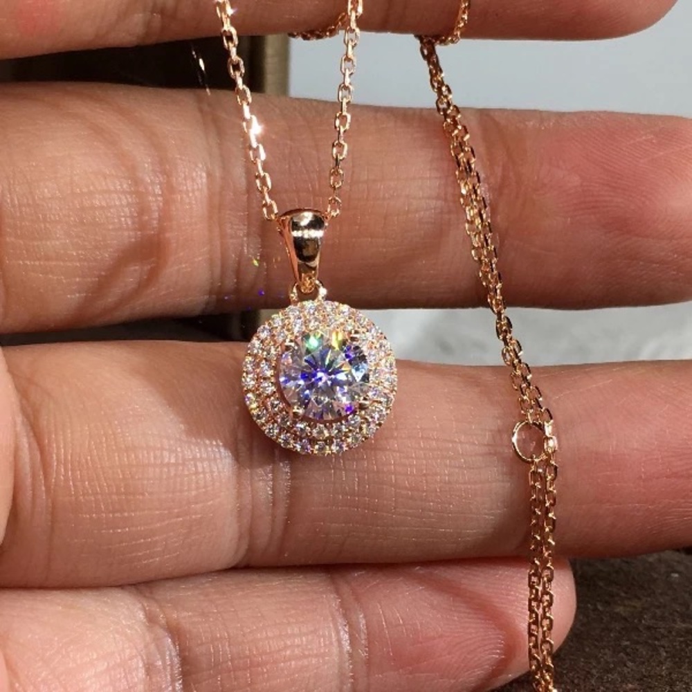 New Women’s Rose Gold Plated Round cut Diamond Necklace - Picture 2 of 3